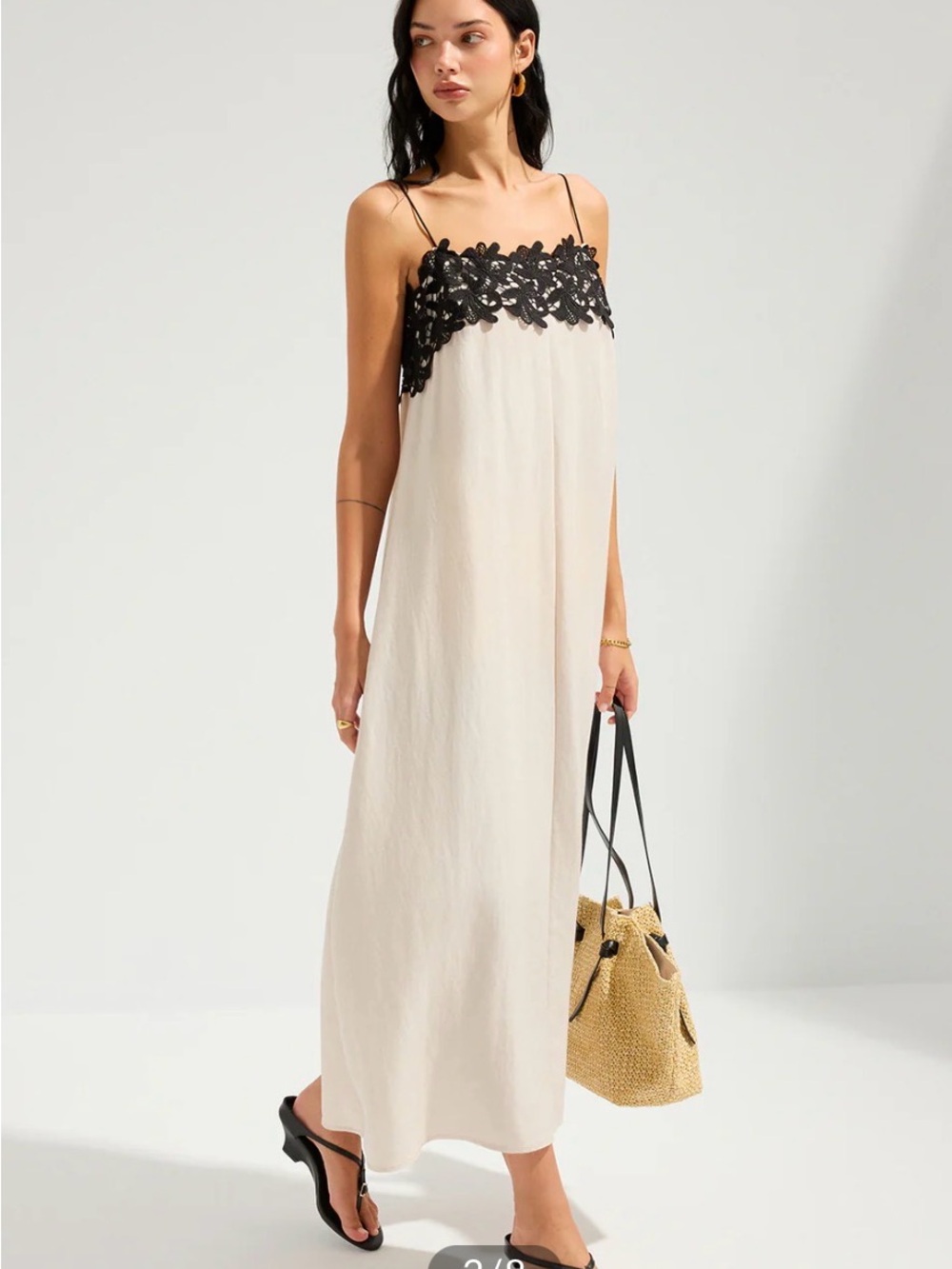 Commense Cream Maxi Slip with Black Lace Bandeau - Picture 4 of 9